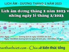 Lịch Âm Dương Tháng 2 Năm 2023